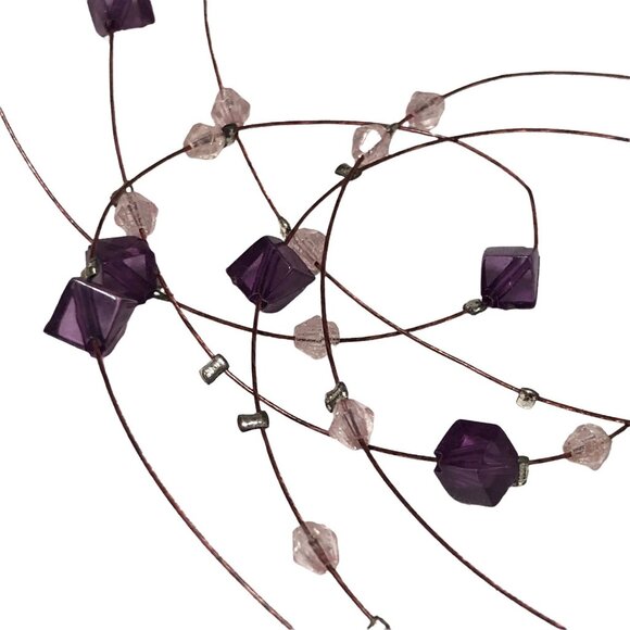 Vintage Avon Amethyst Floating Necklace 3-Tier Purple Beads Silver Plate 9" - Picture 6 of 10